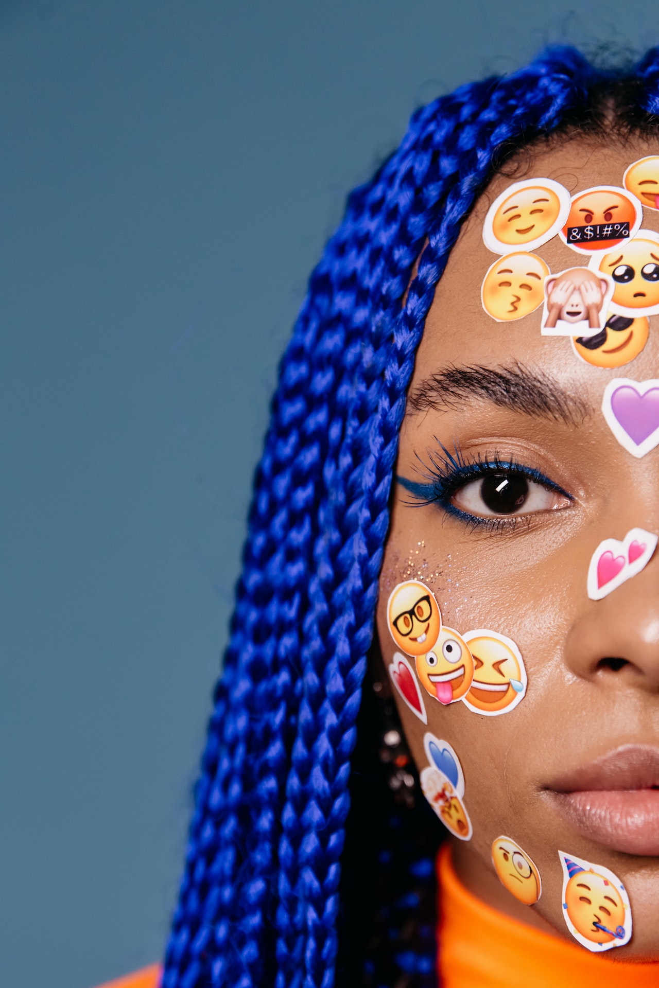 Emoticons on a woman's face